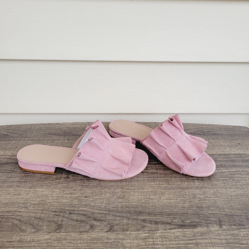 Able Womens Villanueva Ruffle Slide Desert Rose Suede Size 6 Slip On Sandals